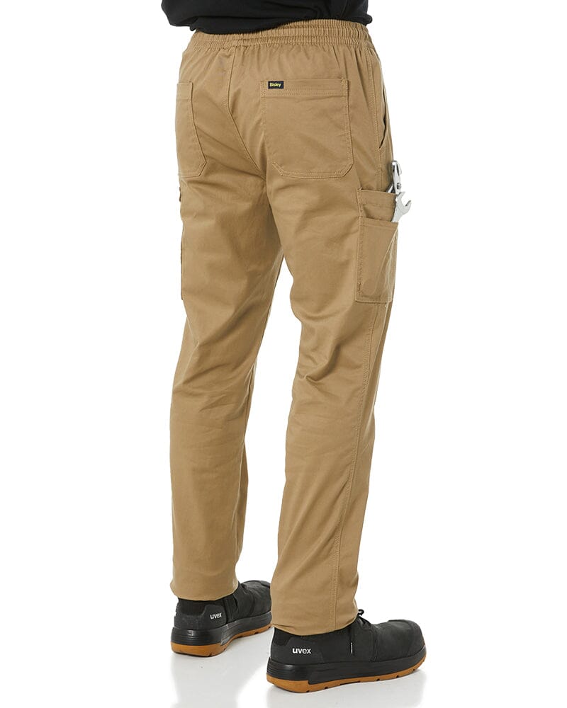 Stretch Cotton Drill Elastic Waist Cargo Pant - Khaki