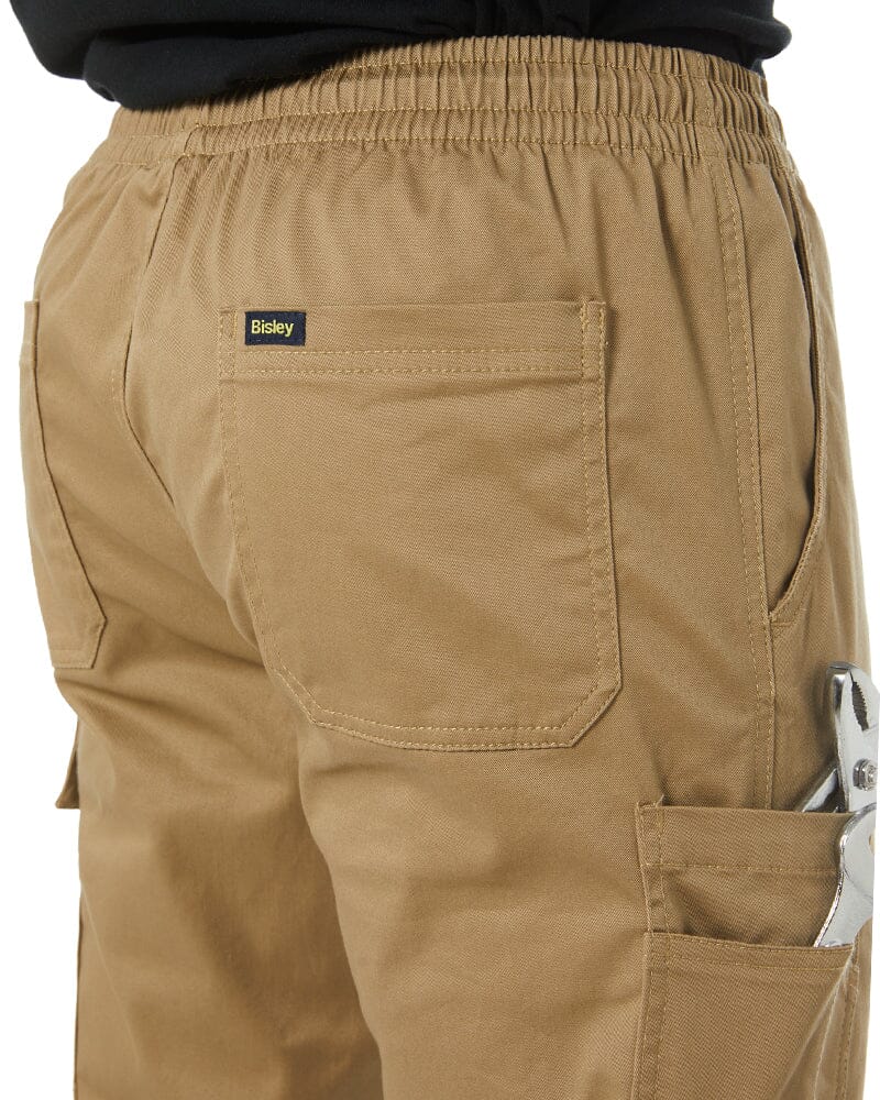 Stretch Cotton Drill Elastic Waist Cargo Pant - Khaki