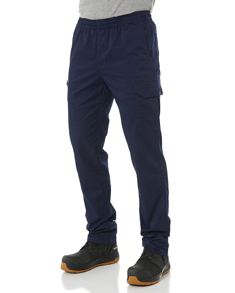 Stretch Cotton Drill Elastic Waist Cargo Pant - Navy