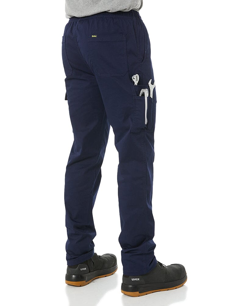 Stretch Cotton Drill Elastic Waist Cargo Pant - Navy