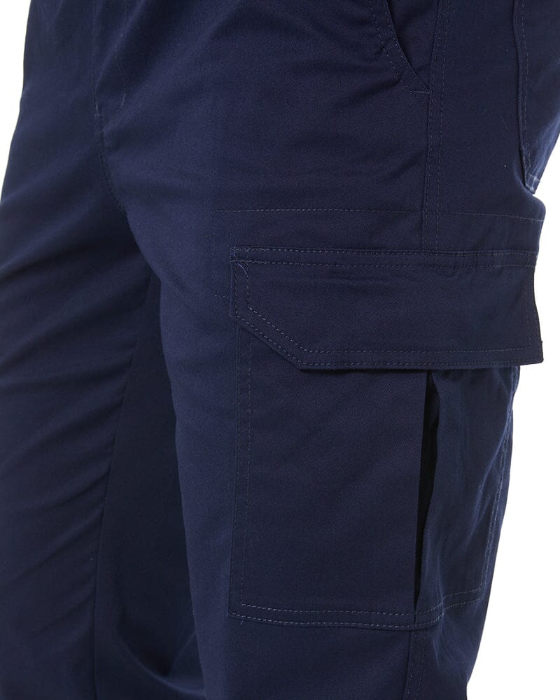 Stretch Cotton Drill Elastic Waist Cargo Pant - Navy