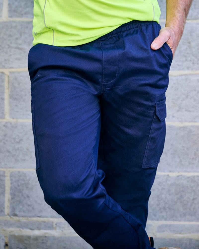 Stretch Cotton Drill Elastic Waist Cargo Pant - Navy