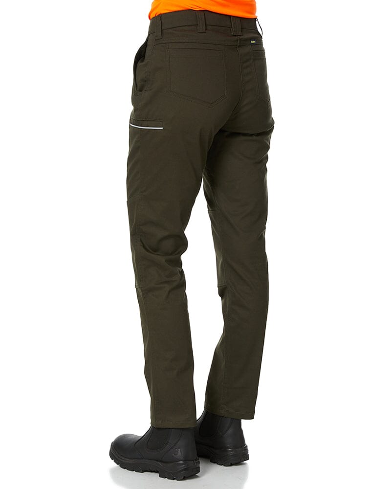 Womens Mid Rise Stretch Cotton Pants - Olive