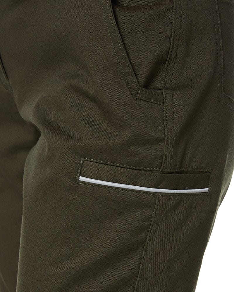 Womens Mid Rise Stretch Cotton Pants - Olive