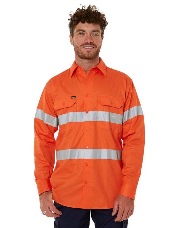 Taped Cool Lightweight Gusset Cuff Hi Vis Drill Shirt - Orange