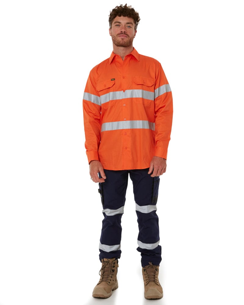 Taped Cool Lightweight Gusset Cuff Hi Vis Drill Shirt - Orange