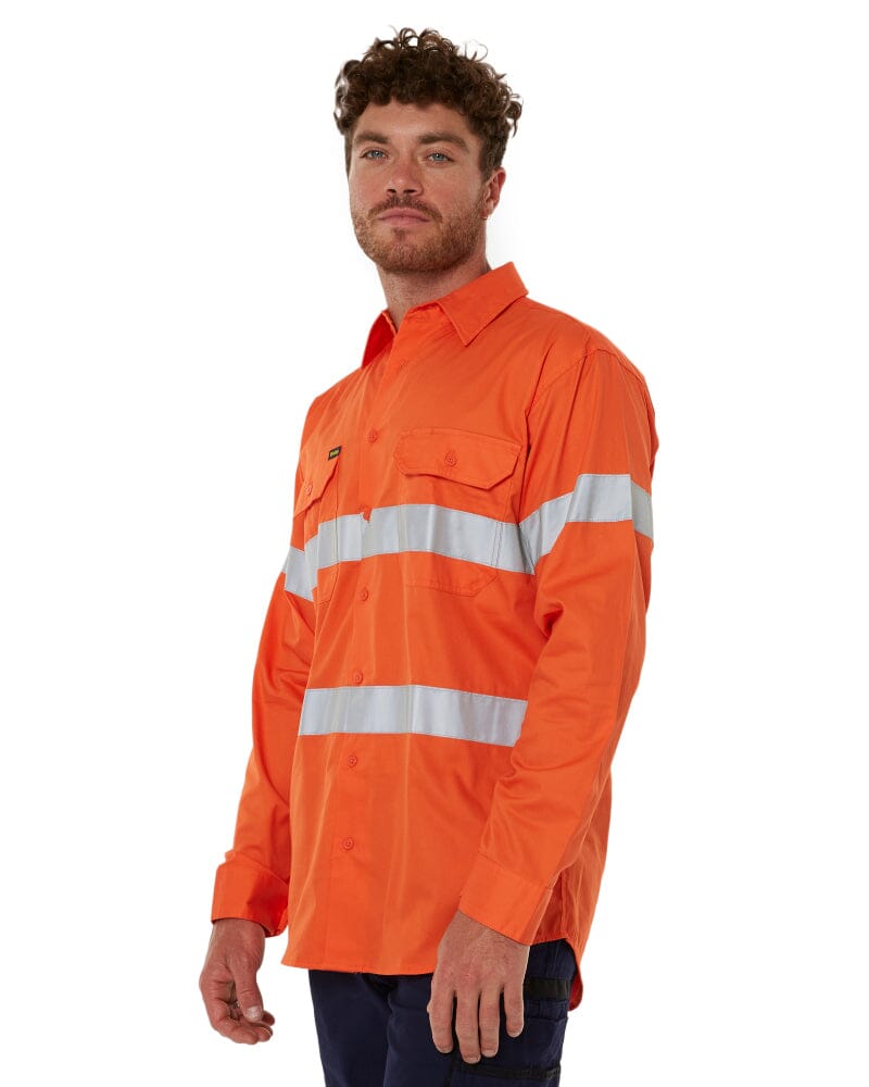 Taped Cool Lightweight Gusset Cuff Hi Vis Drill Shirt - Orange