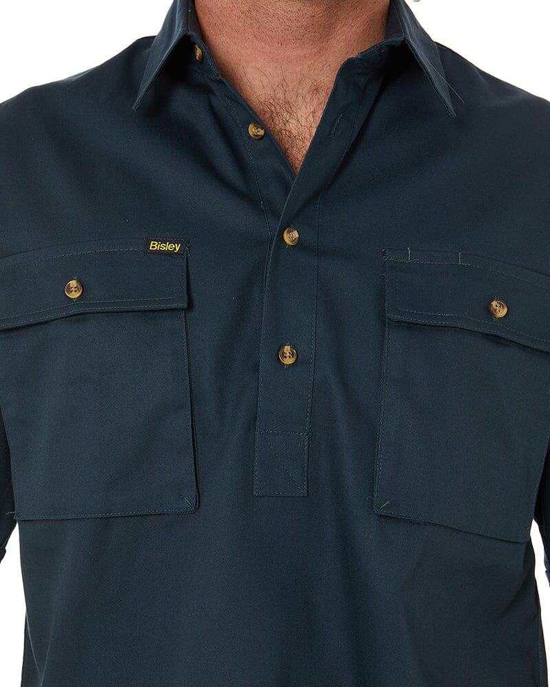 Closed Front Mens Cotton Drill SS Shirt - Bottle