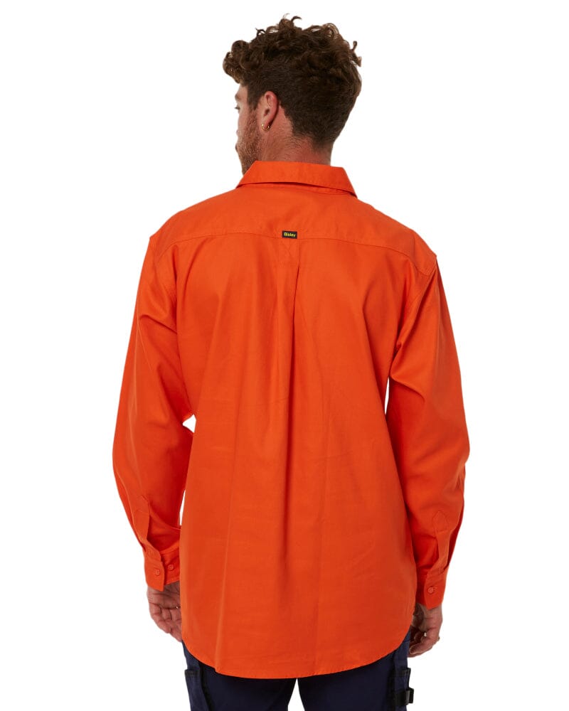 Closed Front Mens Cotton Drill LS Shirt - Orange