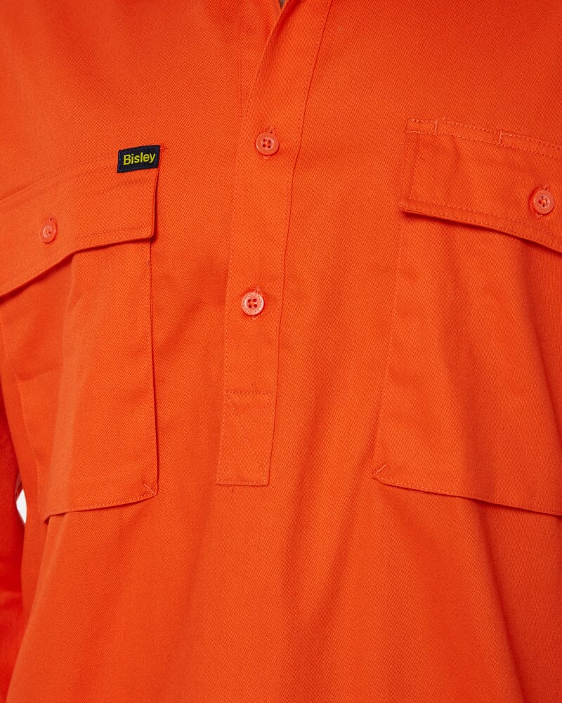 Closed Front Mens Cotton Drill LS Shirt - Orange