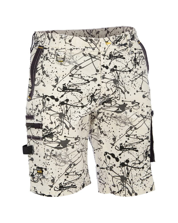 Flex and Move Stretch Canvas Cargo Short - Grey Paint Splatter