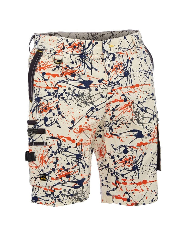 Flex and Move Stretch Canvas Cargo Short - Orange Paint Splatter