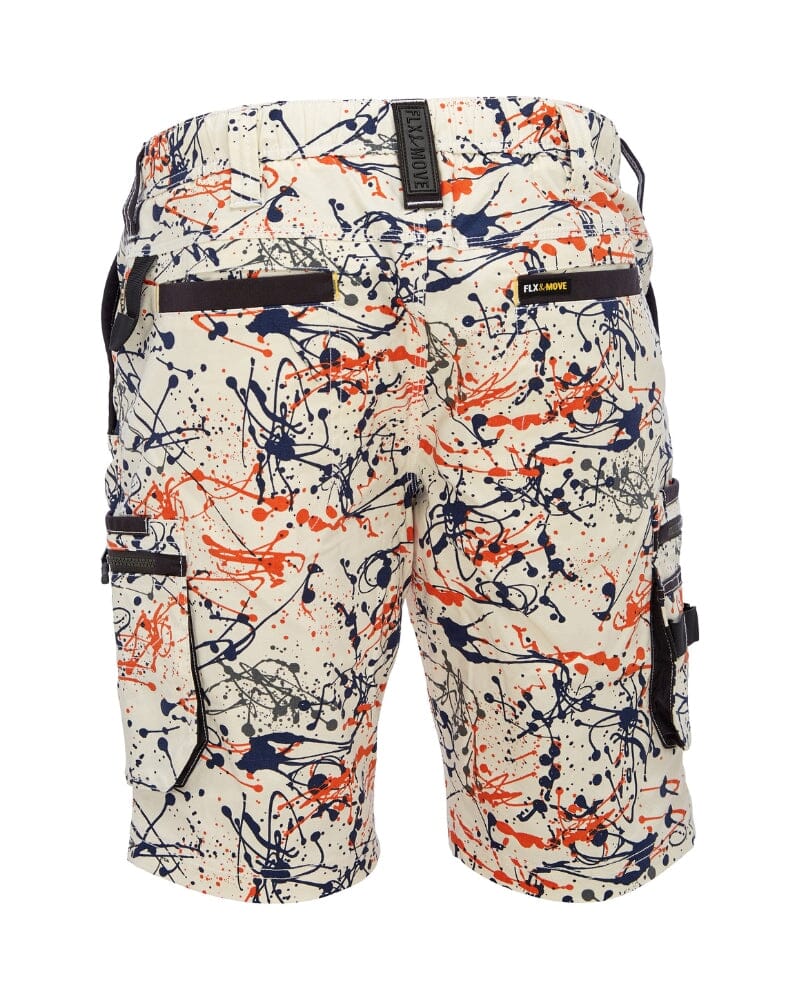 Flex and Move Stretch Canvas Cargo Short - Orange Paint Splatter