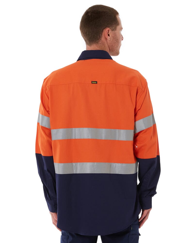 Taped Hi Vis Closed Front LS Drill Shirt * - Orange/Navy