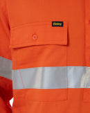 Taped Hi Vis Closed Front LS Drill Shirt * - Orange/Navy