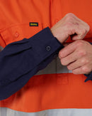 Taped Hi Vis Closed Front LS Drill Shirt * - Orange/Navy