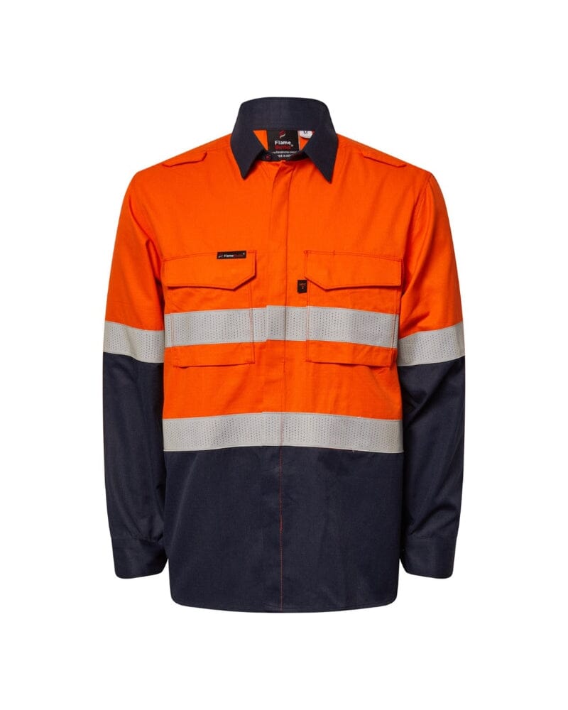 Hi Vis Reflective Shirt With Gusset Sleeves - Orange/Navy