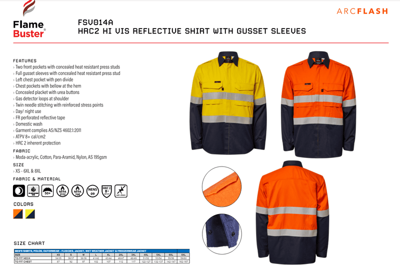 Hi Vis Reflective Shirt With Gusset Sleeves - Orange/Navy