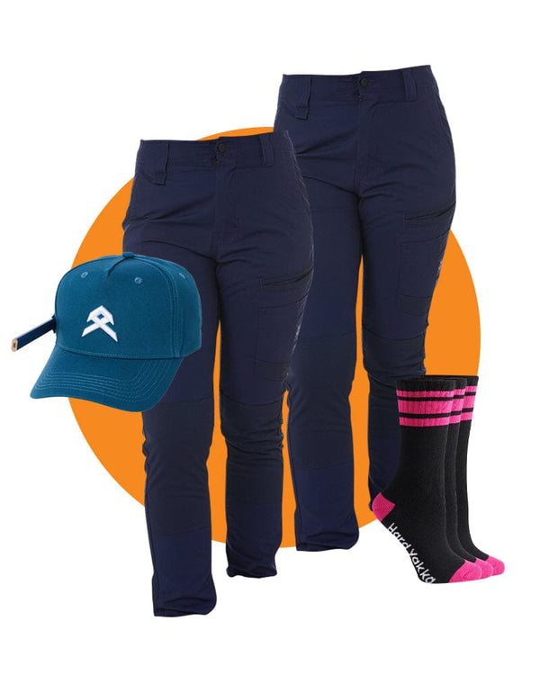 Tradies Womens Raptor Cuff Pant Twin Value Pack - Navy