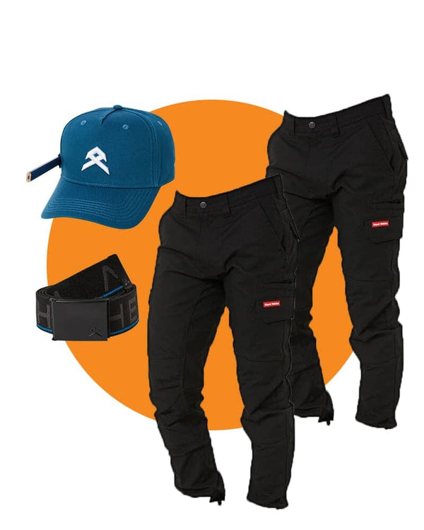 Tradies 3056 Stretch Cargo Pant Twin Value Pack - Black
