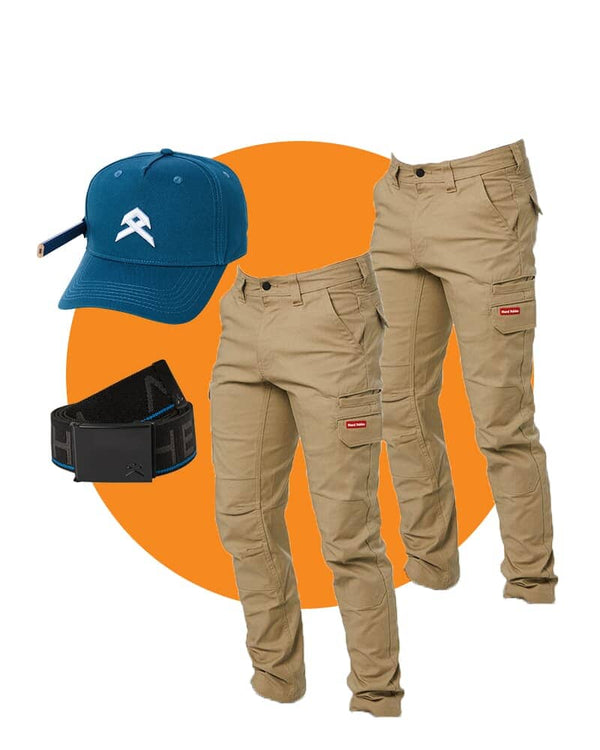 Tradies 3056 Stretch Cargo Pant Twin Value Pack - Khaki