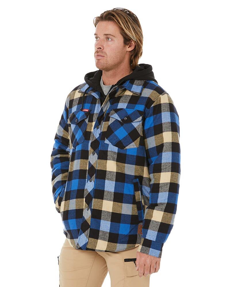 Quilted Flannel Hooded Shacket - Blue