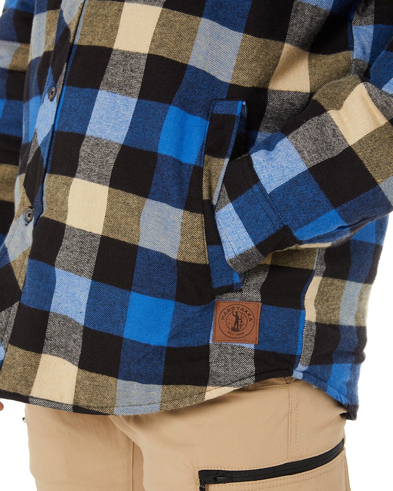 Quilted Flannel Hooded Shacket - Blue