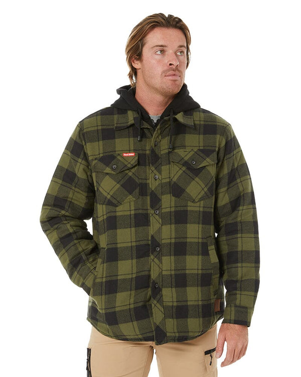 Quilted Flannel Hooded Shacket - Fern