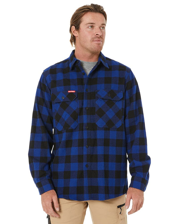 Check Flannel Cotton Work Shirt - Check/Blue