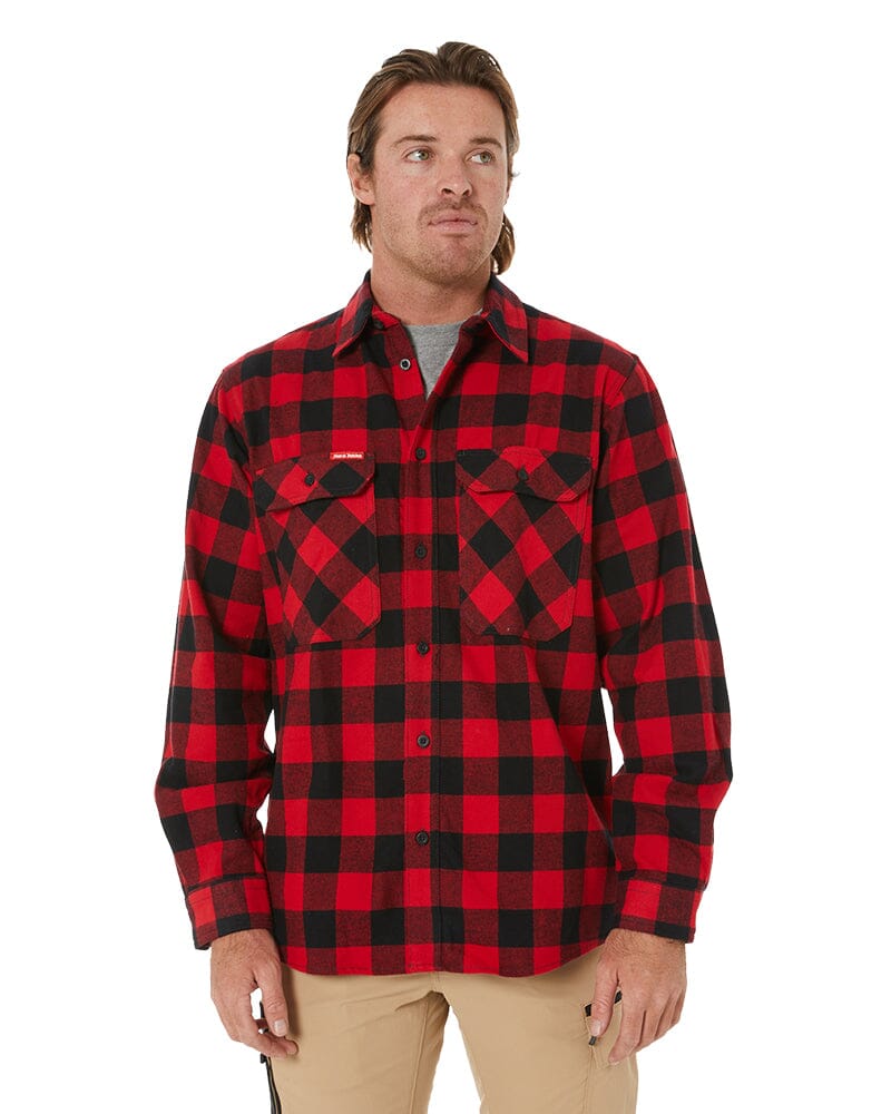 Hard Yakka Check Flannel Cotton Work Shirt - Red Check | Buy Online