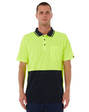 Hi Vis Non Cuff Traditional Polo - Lime/Navy