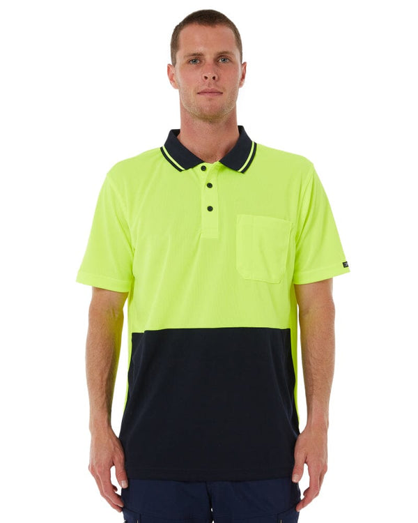 Hi Vis Non Cuff Traditional Polo - Lime/Navy