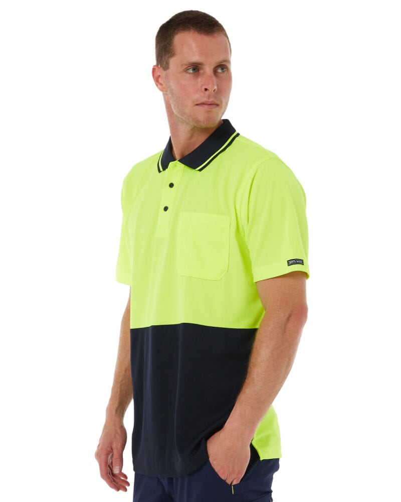 Hi Vis Non Cuff Traditional Polo - Lime/Navy