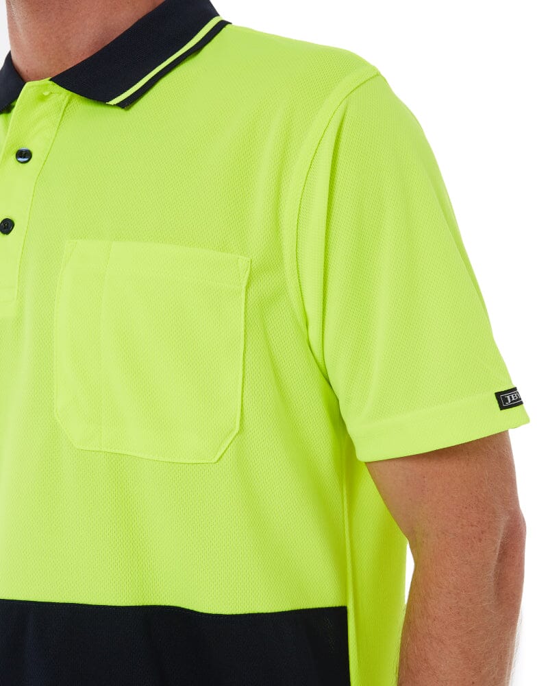 Hi Vis Non Cuff Traditional Polo - Lime/Navy