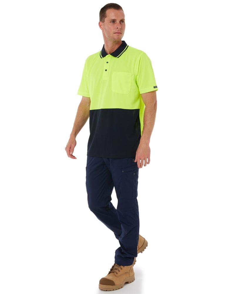 Hi Vis Non Cuff Traditional Polo - Lime/Navy