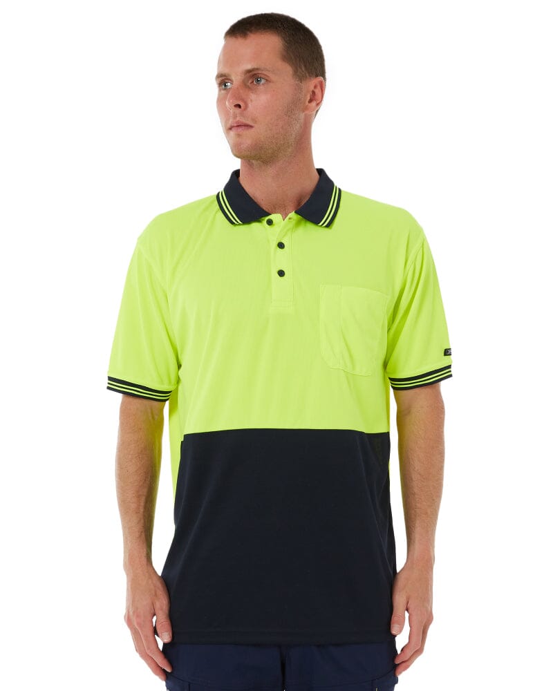 Hi Vis SS Traditional Polo - Lime/Navy