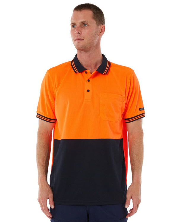 Hi Vis SS Traditional Polo - Orange/Navy
