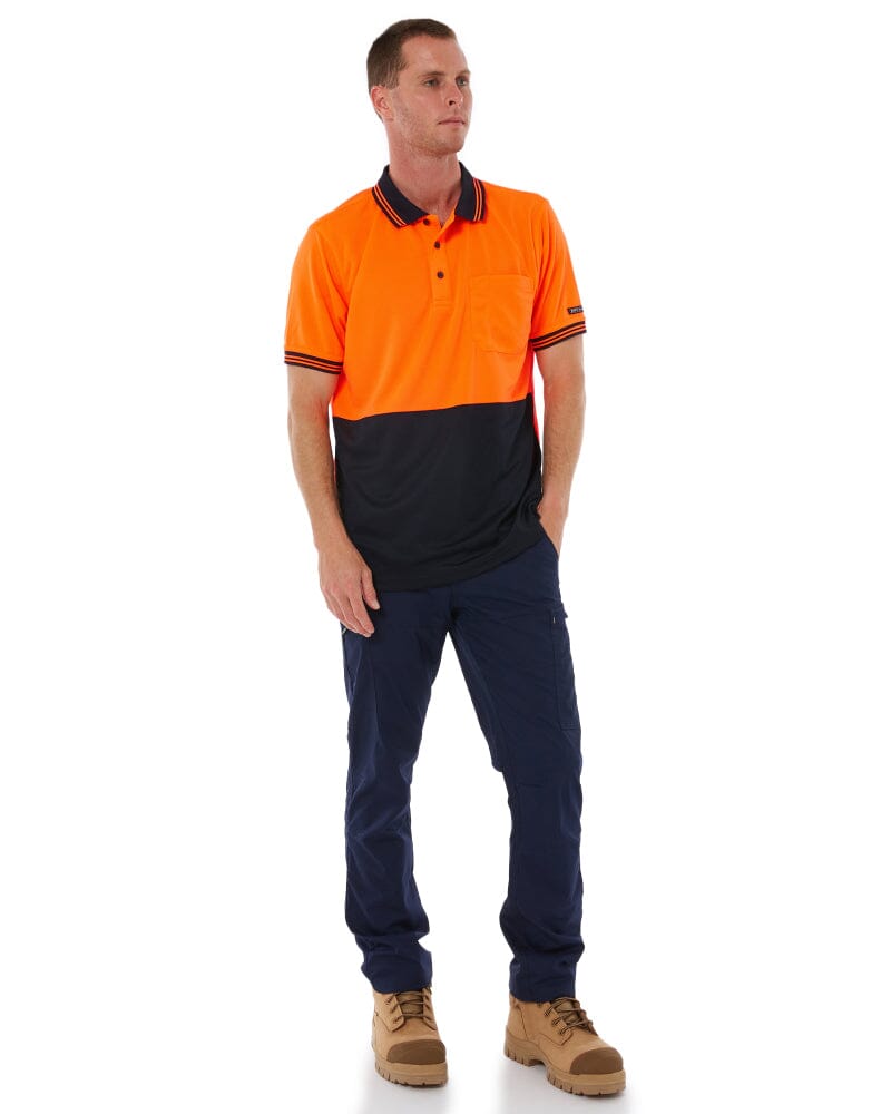 Hi Vis SS Traditional Polo - Orange/Navy