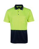 Hi Vis Jacquard Non Cuff Polo - Lime/Navy