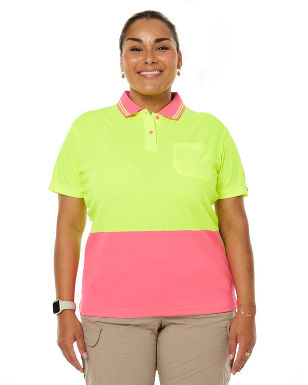 Ladies Hi Vis SS Polo - Lime/Pink