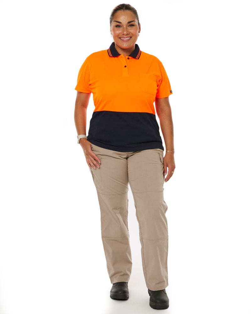 Ladies Hi Vis SS Polo - Orange/Navy