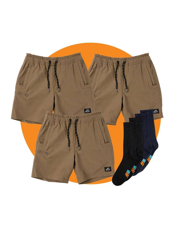 Tradies Jet-Lite Hybrid Shorts Value Pack -  Khaki