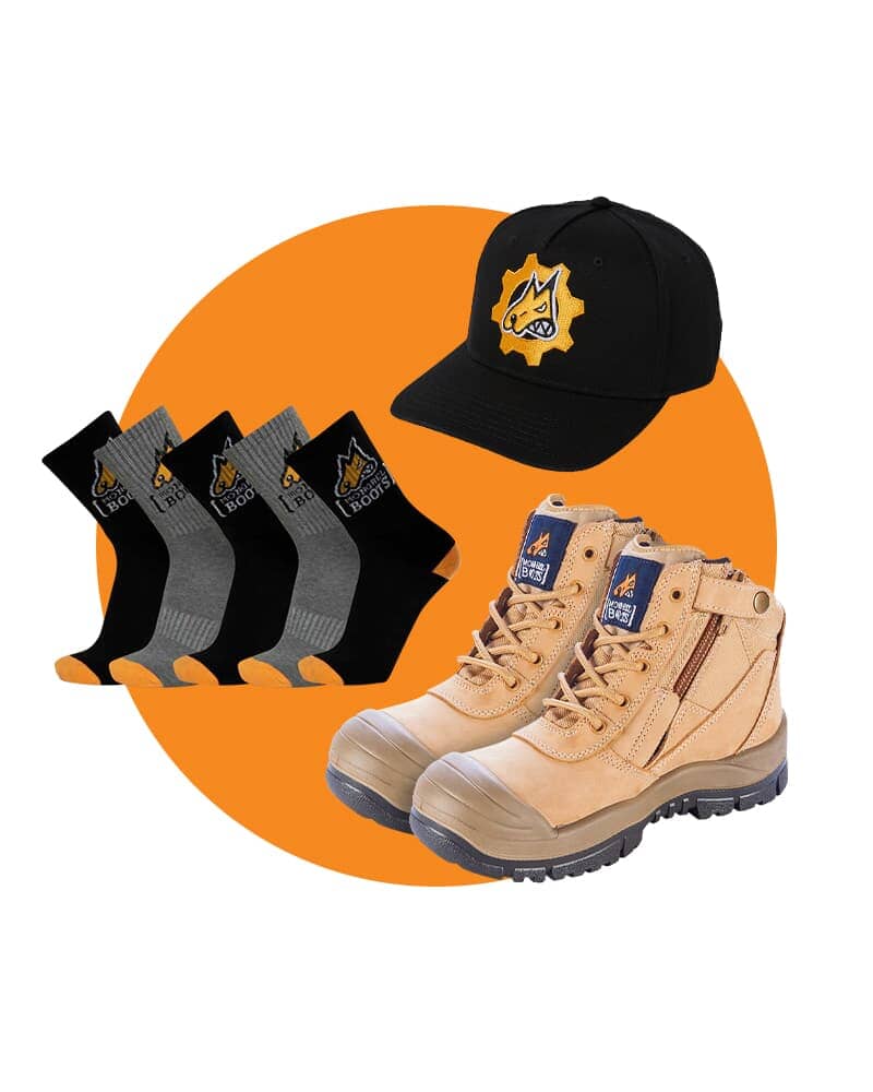 Tradies 461 Zipsider Scuff Cap Safety Boot Value Pack - Wheat