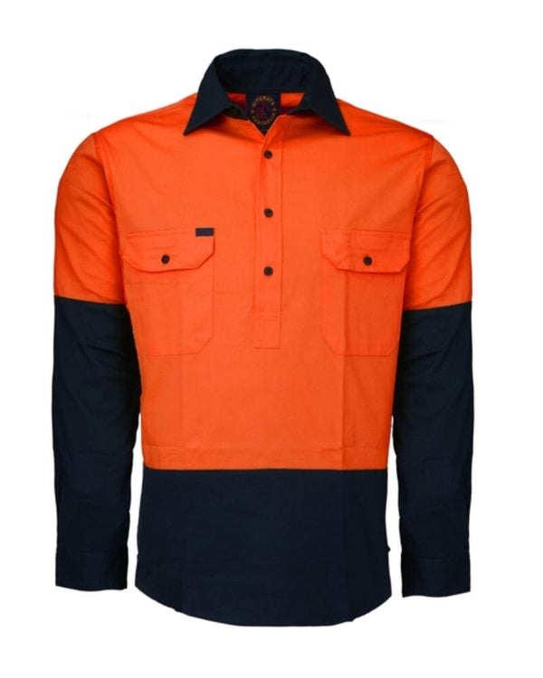 Vented Closed Front Lightweight LS Shirt - Orange/Navy