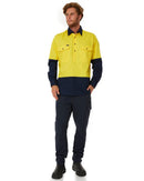 Vented Closed Front Lightweight LS Shirt - Yellow/Navy