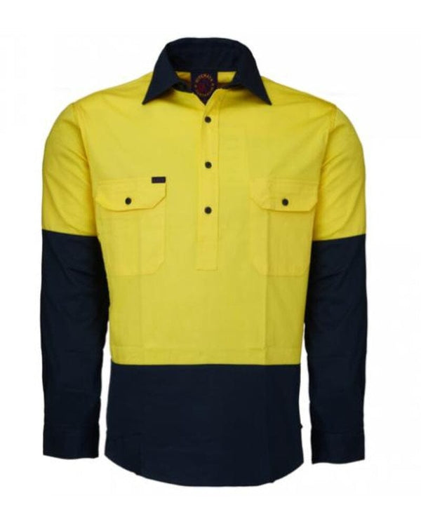Vented Closed Front Lightweight LS Shirt - Yellow/Navy