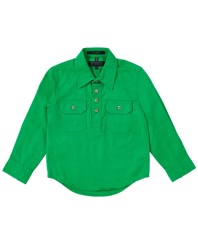 Pilbara (Kids) RM400CF - Closed Front Long Sleeve Shirt (Kelly-Green)