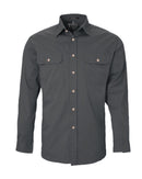 Open Front Cotton Twill LS Shirt - Charcoal