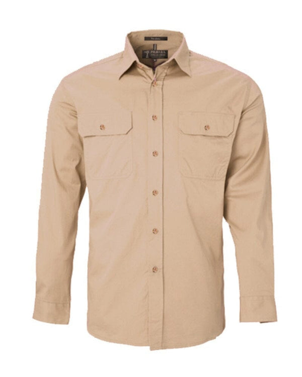 Open Front Cotton Twill LS Shirt - Clay
