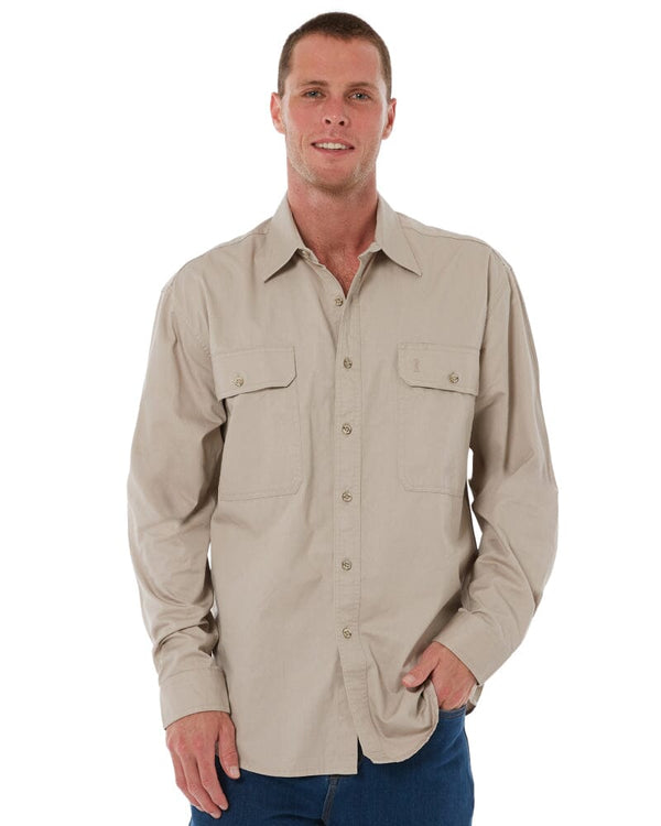 Open Front Cotton Twill LS Shirt - Clay